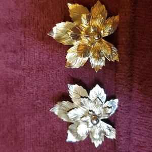 vintage gold clip earrings and brooche